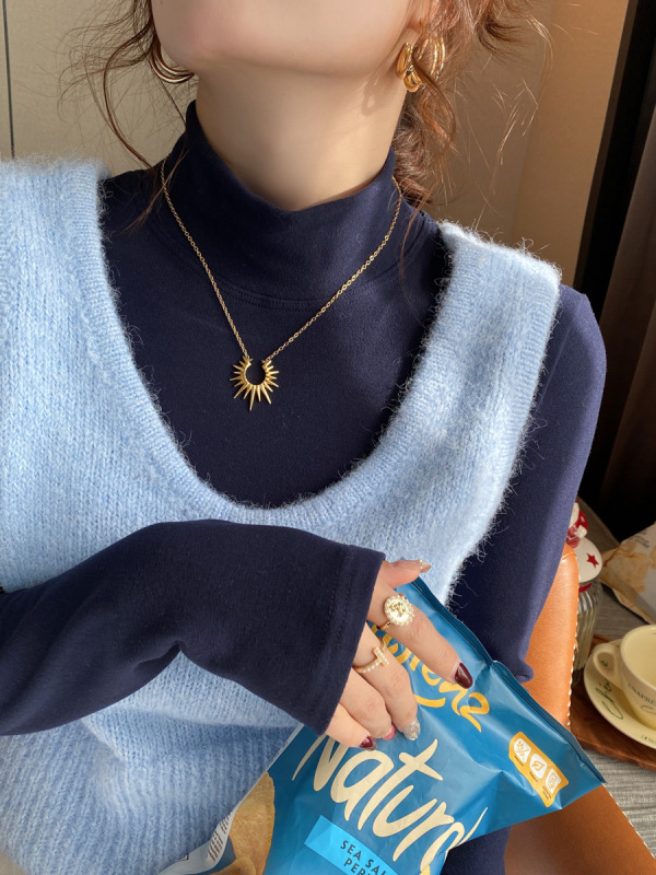 秋冬加绒磨毛半高领打底衫女内搭2025新款紫色德绒加厚设计感上衣|undefined