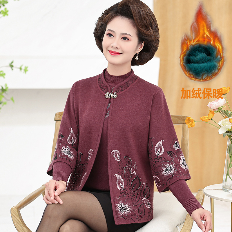 中老年女装2025新款针织衫秋冬两件套加绒加厚毛衣加七分袖外套女，女装中老年女装，妃慕昵服饰