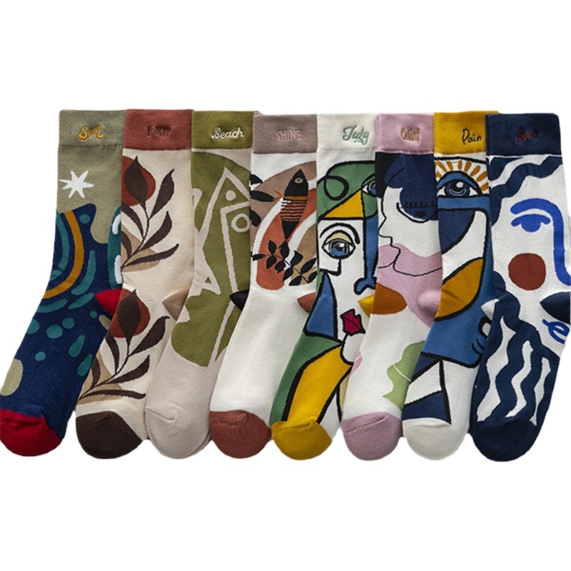 Calcetines largos para niña, resistentes a los olores, artísticos, de color sólido, de puro algodón, calcetines de estudiante a media pantorrilla, prendas de vestir exteriores de otoño, cintura alta de calle colorida y moderna.