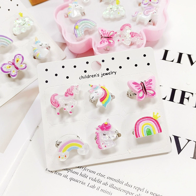 Cartoon children's adjustable ring, cute toy, set for princess, new collection, Birthday gift