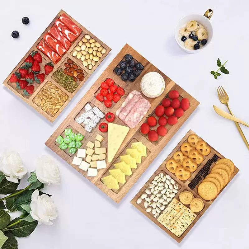 Деревянная разделочная доска для трансграничных перевозок, доска для деликатесов, разделочная доска для сыра, двусторонняя разделочная доска, настольный поднос для фруктовых закусок с отделениями