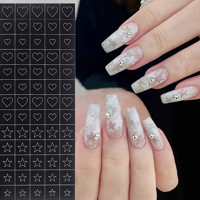 Cross-border New Nail Art Hollow-out Sticker Ins Cyber Celebrity Adhesive Spray-painted Love Butterfly Loop French Nail Sticker