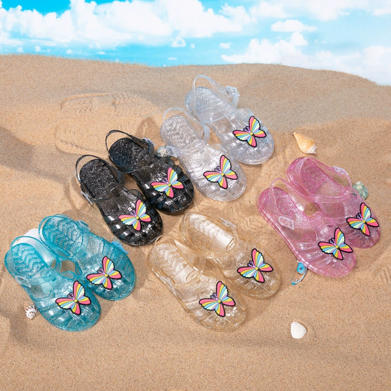 Sandals, cartoon shoes for princess with butterfly, children's beach footwear