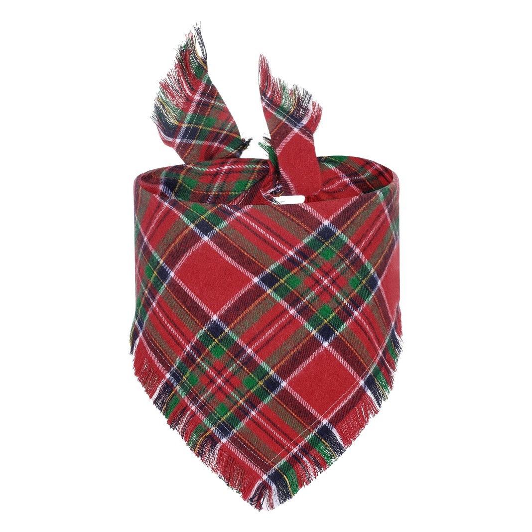 Transfronterizo nuevo Amazon caliente-venta Plaid Pet triángulo bufanda borla perro bufanda mascota borla saliva toalla