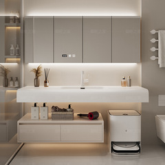 現代簡約酒店風岩板洗手洗臉盆浴室櫃組合衛生間洗漱台馬桶延長板