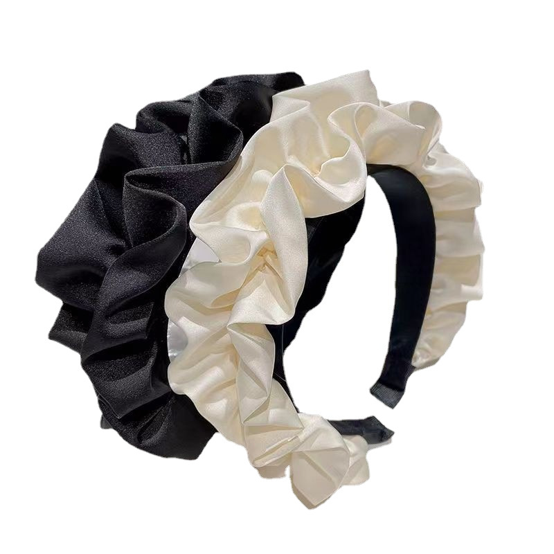 Elegant High Cranial Top Satin Hairband Fold Large Intestine Women's Wide-brimmed Hair Accessories for Face Small Retro High-end Jewelry Hairpin