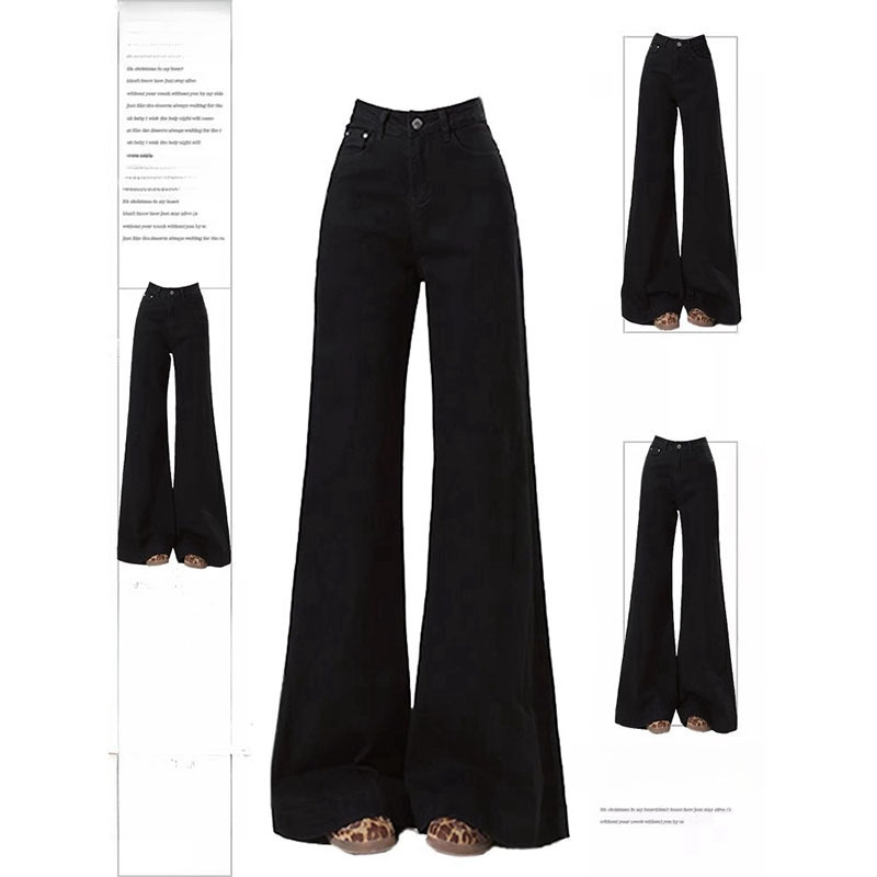 Black Slair Jeans Women's Spring and Autumn New plus size chubby girl Slim-fit Straight Loose Wide-leg Pants Trailing Flared Pants Black Slair Jeans Women's Spring and Autumn New plus size chubby girl Slim-fit Straight Loose Wide-leg Pants Trailing Flared Pants