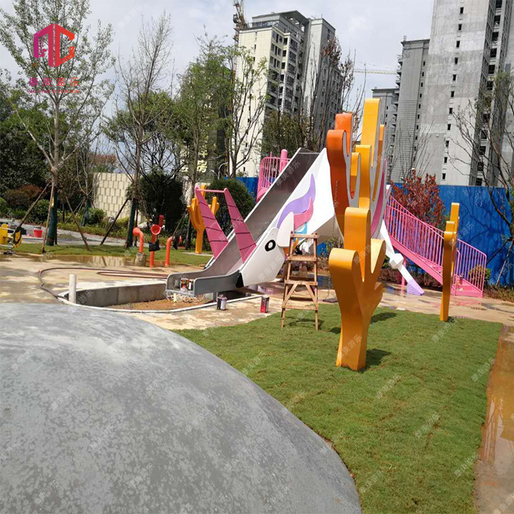 景区户外摩庚不锈钢滑梯五彩麋鹿组合滑梯公园小区非标定制厂家|ru