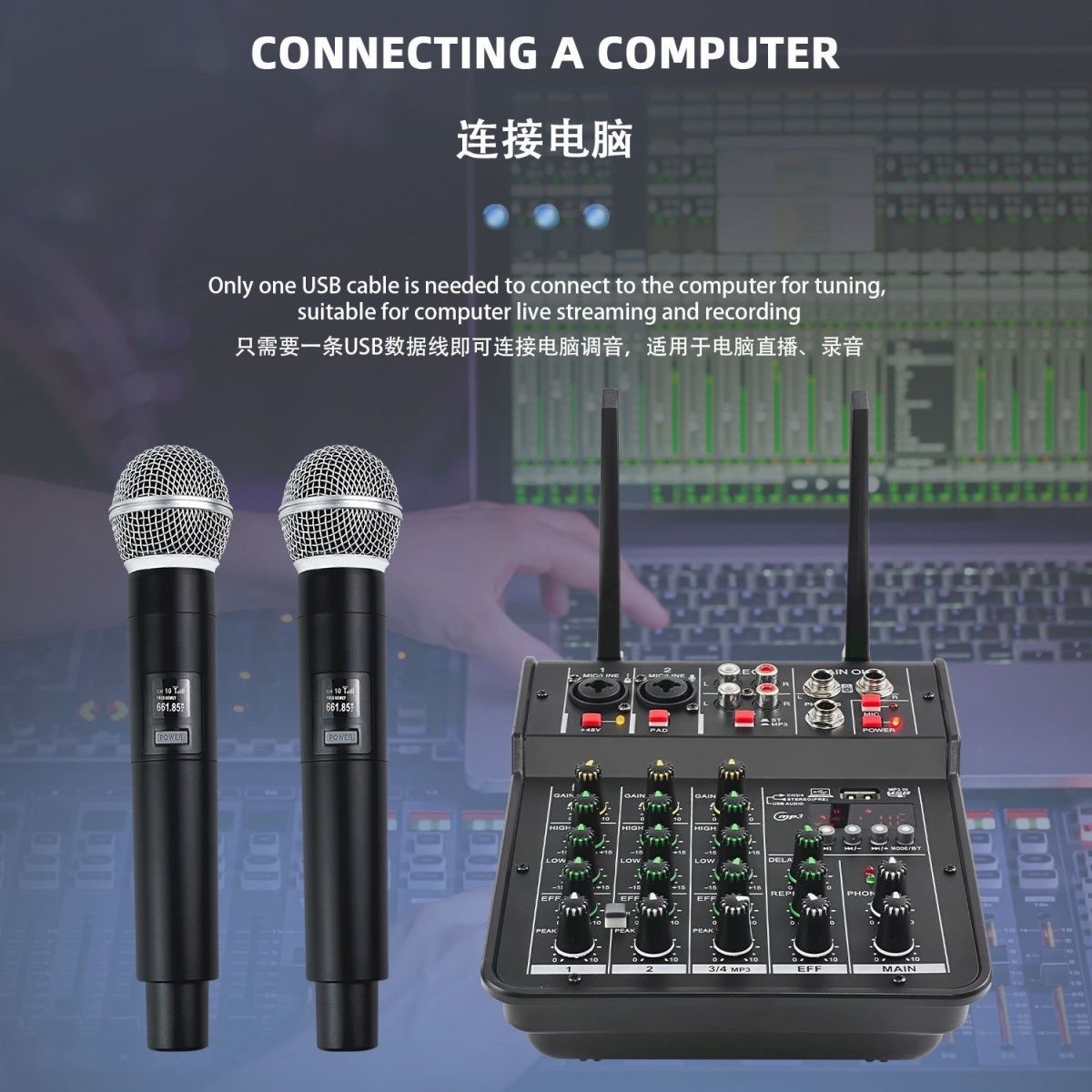 Fabricante transfronterizo de 4 vías mezclador Bluetooth pequeño profesional con efecto de reverberación micrófono K canción reunión de rendimiento de escenario