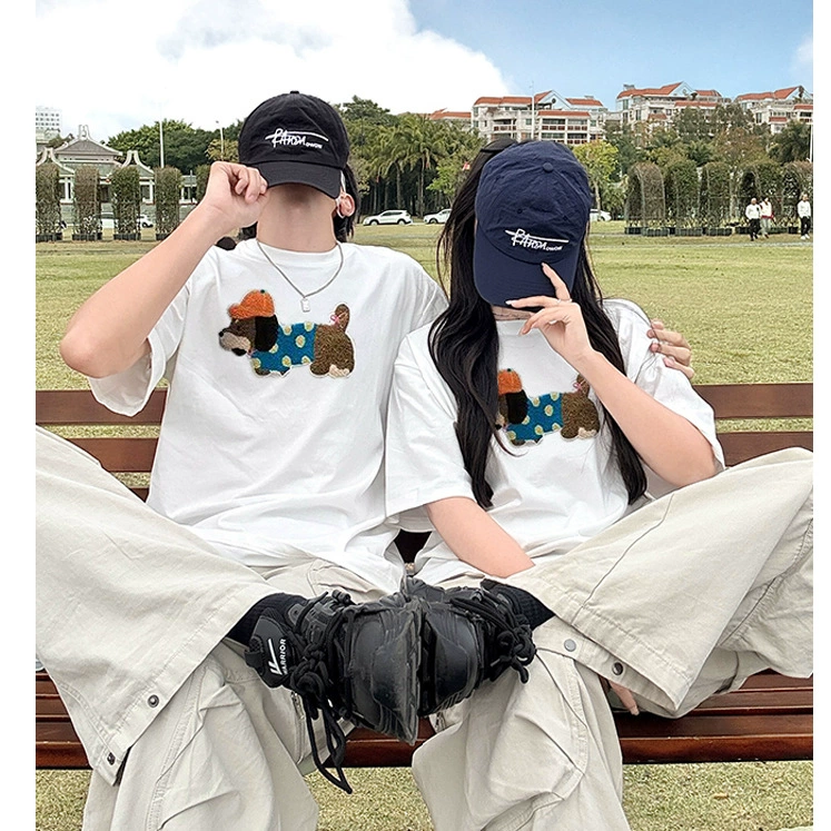 Винтажная футболка с короткими рукавами и вышивкой для мужчин и женщин, летняя пара с вышивкой в ​​национальном стиле, топ в стиле ретро в американском корейском стиле