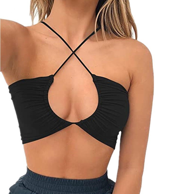 European and American 2021 summer Amazon women's clothing new sleeveless drawstring strap off-the-shoulder backless halter chest wrap vest