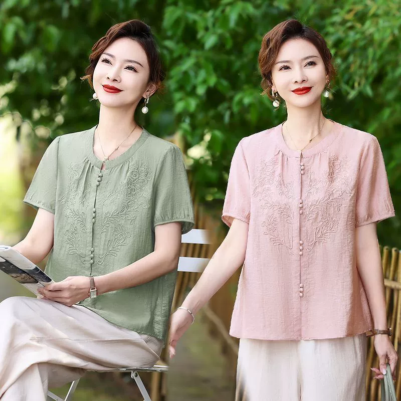 Комплект + цельная новая одежда для мам в китайском стиле, летняя одежда для мам среднего возраста, топы в китайском стиле, модная женская одежда среднего и пожилого возраста.
