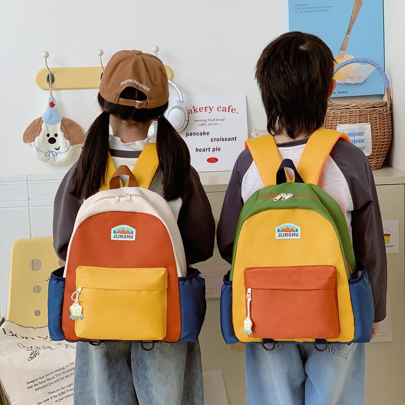 New Color-Blocked Children's Backpack, Cute Kindergarten School Bag, Boys and Girls Casual Lightweight Travel Backpack