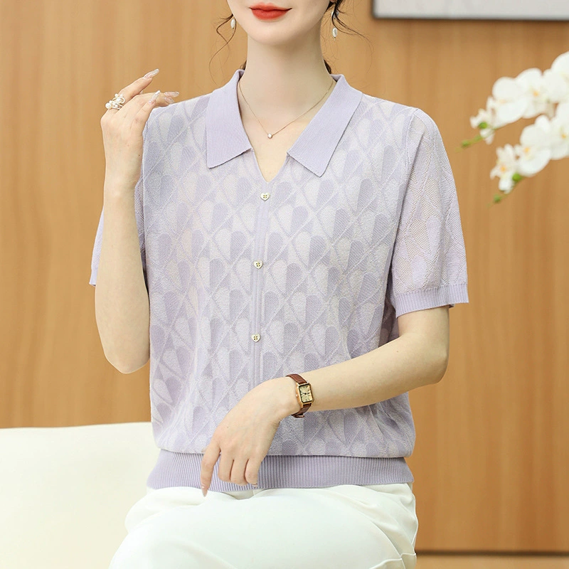 2025 Весенне-осенний модный вязаный свитер для мам, уменьшающий возраст, весенне-осенний новый женский осенний стиль для женщин среднего и пожилого возраста, топ с лацканами