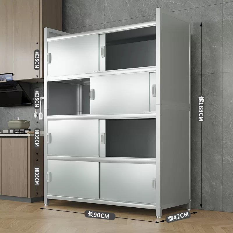 Стеллаж для хранения из нержавеющей стали, многослойный напольный кухонный шкаф для кастрюль и мисок, шкаф для хранения микроволновой печи, закрытый многослойный буфет для овощей