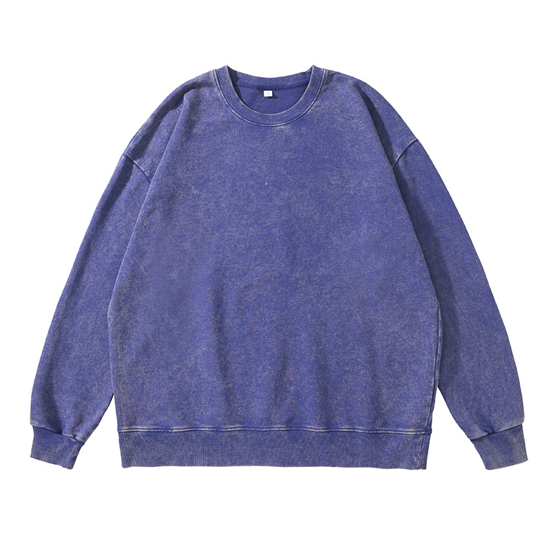 Cruzar la frontera de Primavera y Otoño nuevo pesado Americano lavado angustiado interior superior Camiseta pareja de moda retro marca suéter de cuello redondo