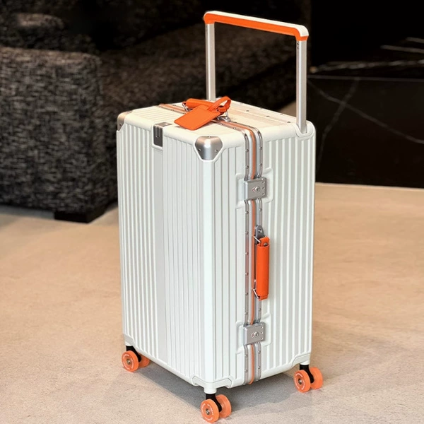 White & Orange (Wide pull rod + leather handle + spring wheel)