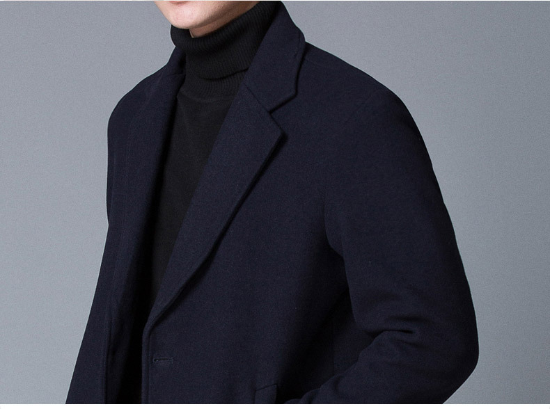 羊毛呢大衣冬季新款韩版男士休闲中长款外套修身纯色西装风衣男详情17