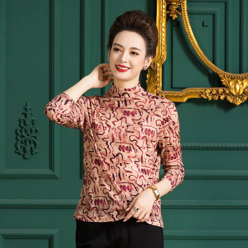 Factory Direct Sales Merino Wool Top Women's Half Turtleneck Pullover Knitwear Printed Woolen Knitwear Thin F2549