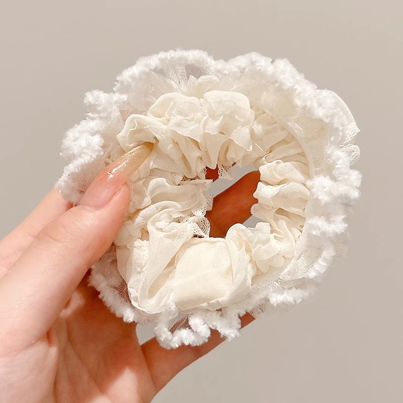 Corbata de pelo de intestino de lunares de crema grande coreana, gomas de goma de cola de caballo suaves para mujer, accesorios para el cabello de bola, accesorios para el cabello, cuerda para la cabeza