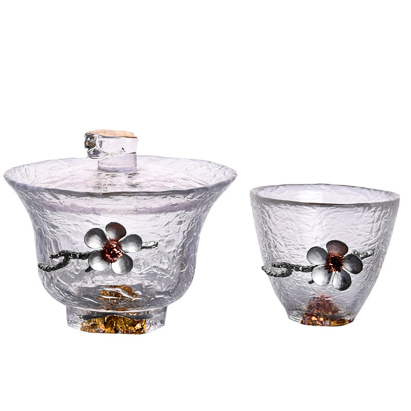 Japonés Jinshan vidrio té Kung Fu taza pintura creativa oro anual reunión apertura té con regalo de mano