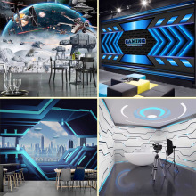 3D立体太空舱月球壁纸赛博朋克月球馆墙布酒店主题星空科技感墙纸