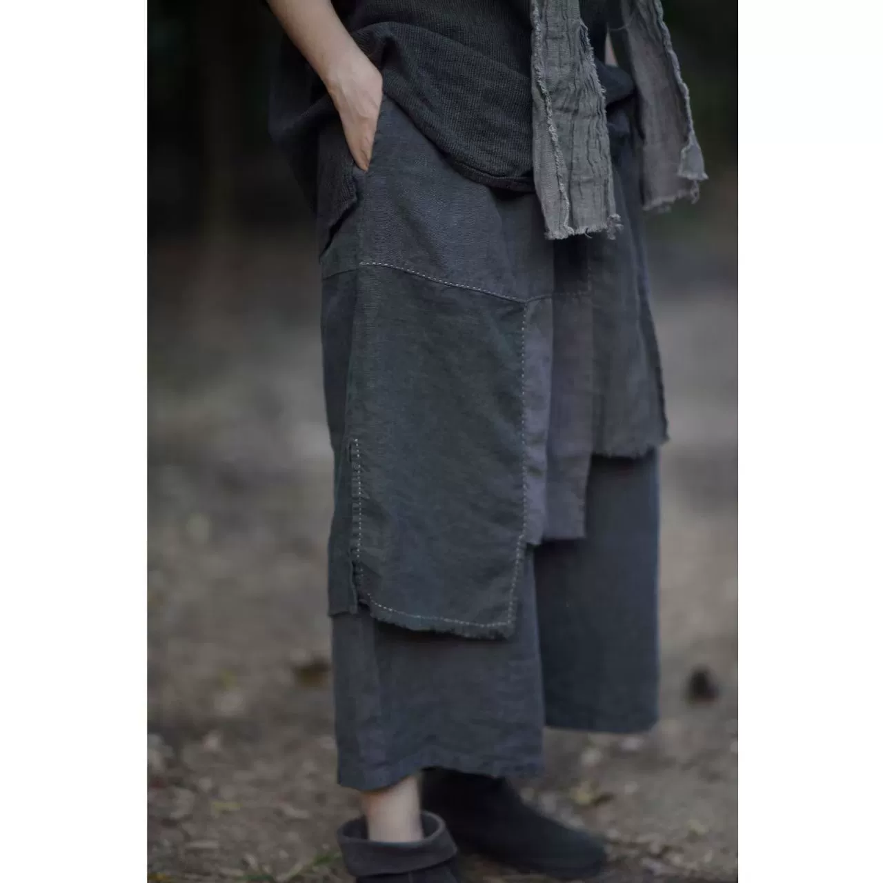 21/9 Yungu литературные ретро-льняные разноцветные нерегулярные сшитые фартуки девять точек широкие брюки