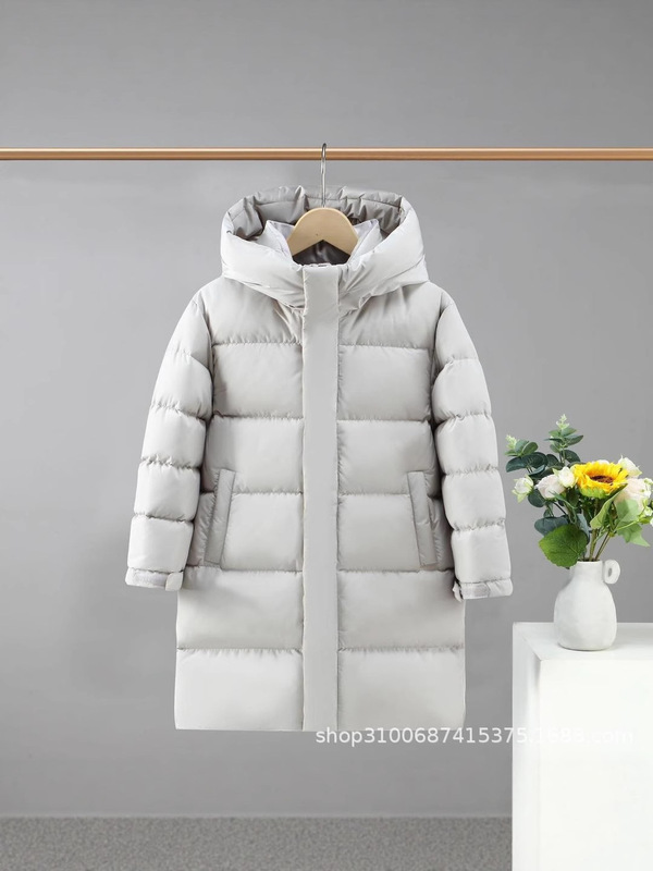 冬季抗寒保暖刺绣标纯色连帽户外防风休闲儿童羽绒服加厚白鸭绒|undefined
