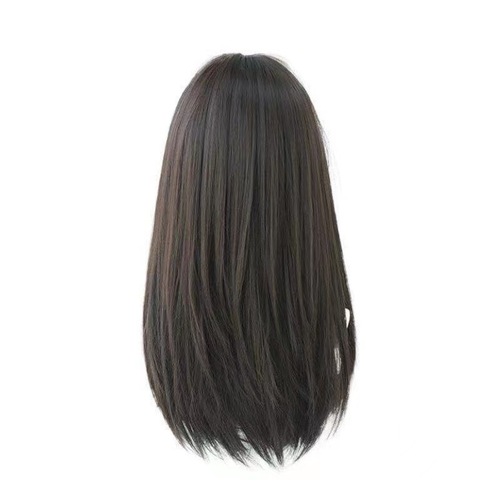 Full wig for women with medium-length broken hair, realistic and natural full wig, long straight hair, air bangs, fluffy wig for women