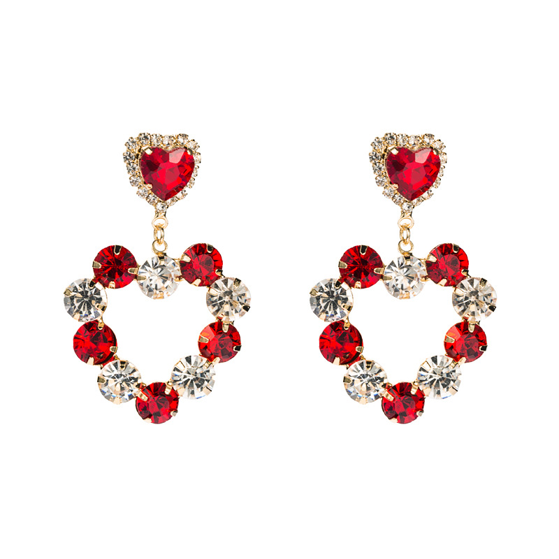 Korean Fashion Heart-shape Full Diamond Alloy Earrings display picture 7