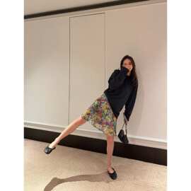 靠谱KEEP KAPU 恋屿繁花 人丝法式复古垂感a字油画碎花半裙女