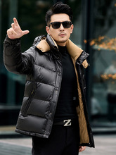男士90白鸭绒黑金羽绒服青年时尚潮流连帽可拆卸加厚保暖外套男装