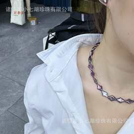 天然淡水珍珠彗星巴洛克设计款妖紫四芒星全珠项链手链通体纯银