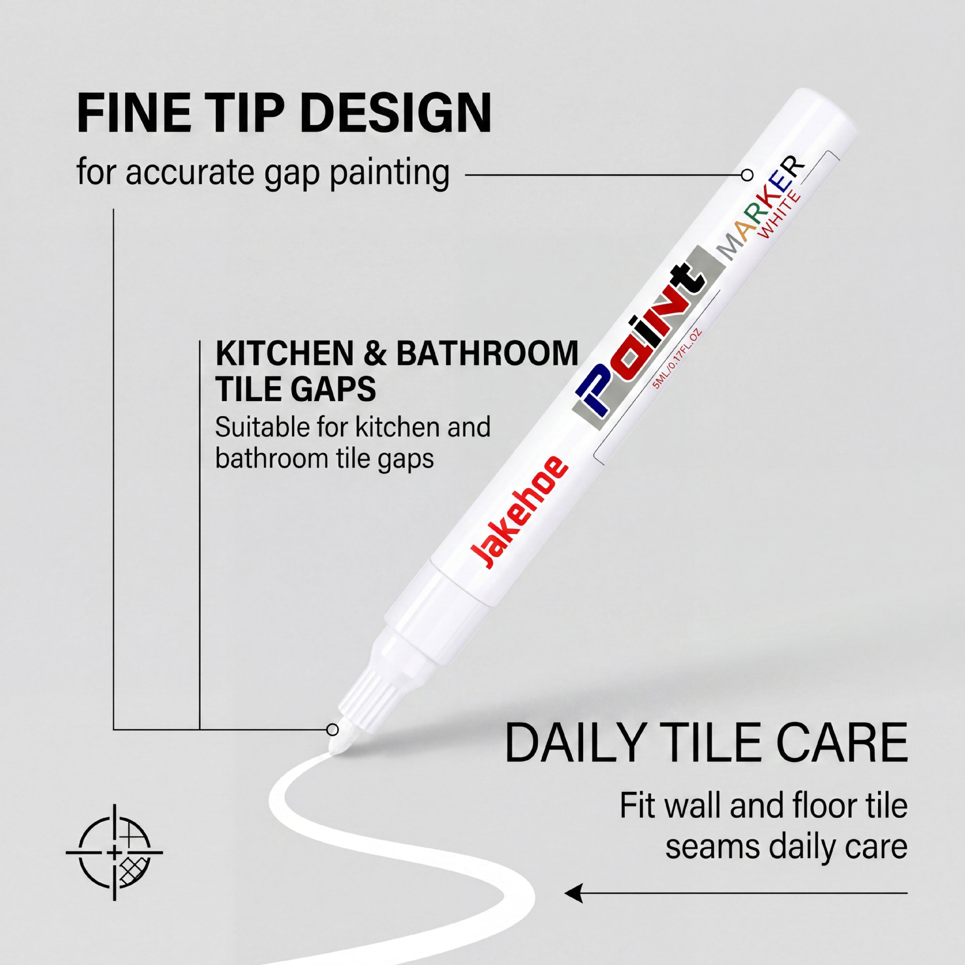 Jakehoe Tile Grout Pen Directly Supplied from the Source for Home Use, White Seam Filler for Tile Joints, Portable and Easy to Use