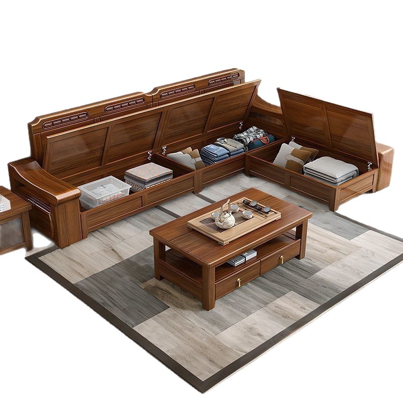 Nuevo estilo chino sala de estar juego completo sofá de madera maciza apartamento grande y pequeño nogal sofá de almacenamiento de madera maciza atmosférica de doble uso para invierno y verano image 6