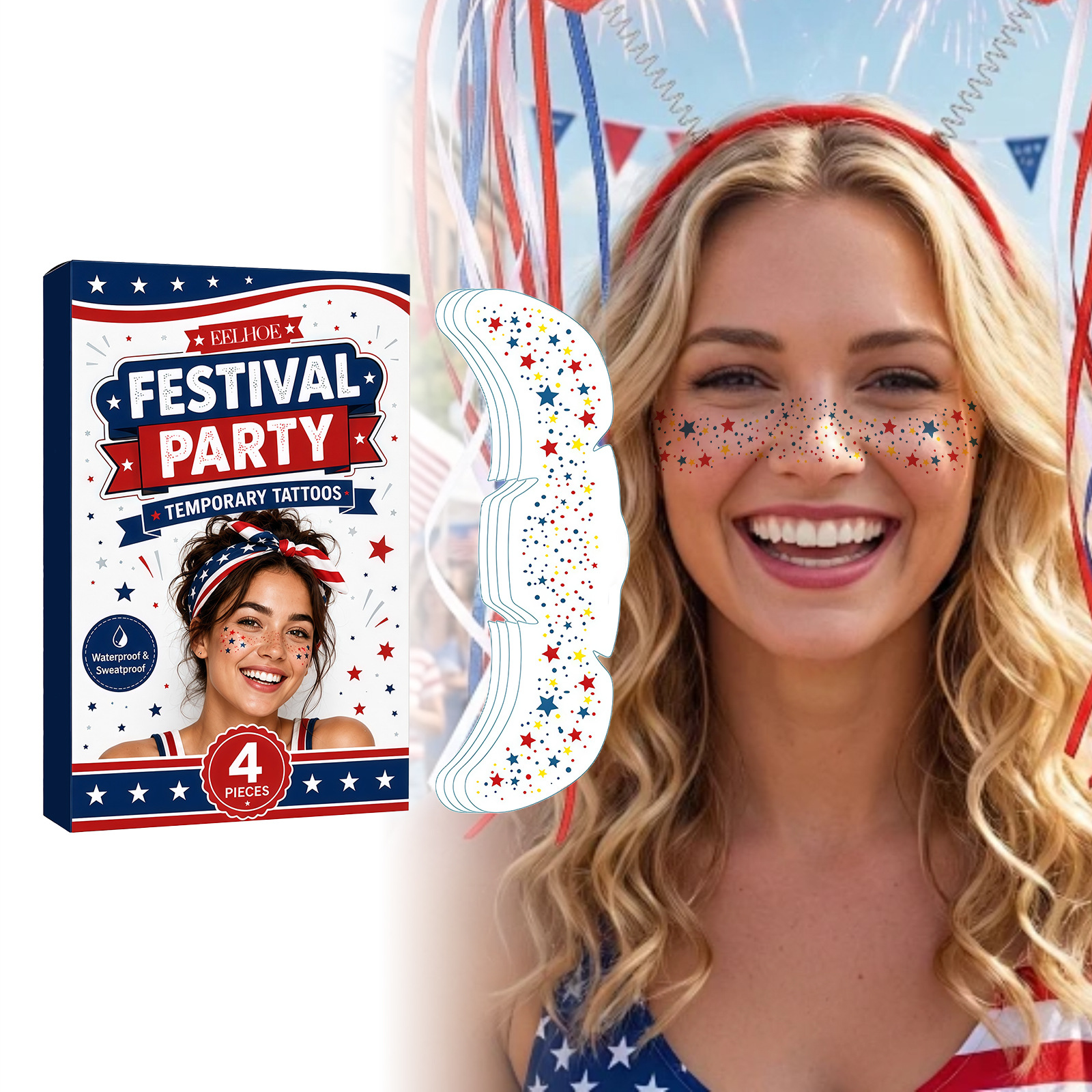 Eelhoe Festival Carnival Tattoo Stickers Party Colorful Eye-Catching Lightweight Skin-Friendly Portable Atmosphere-Creating Tattoo Stickers