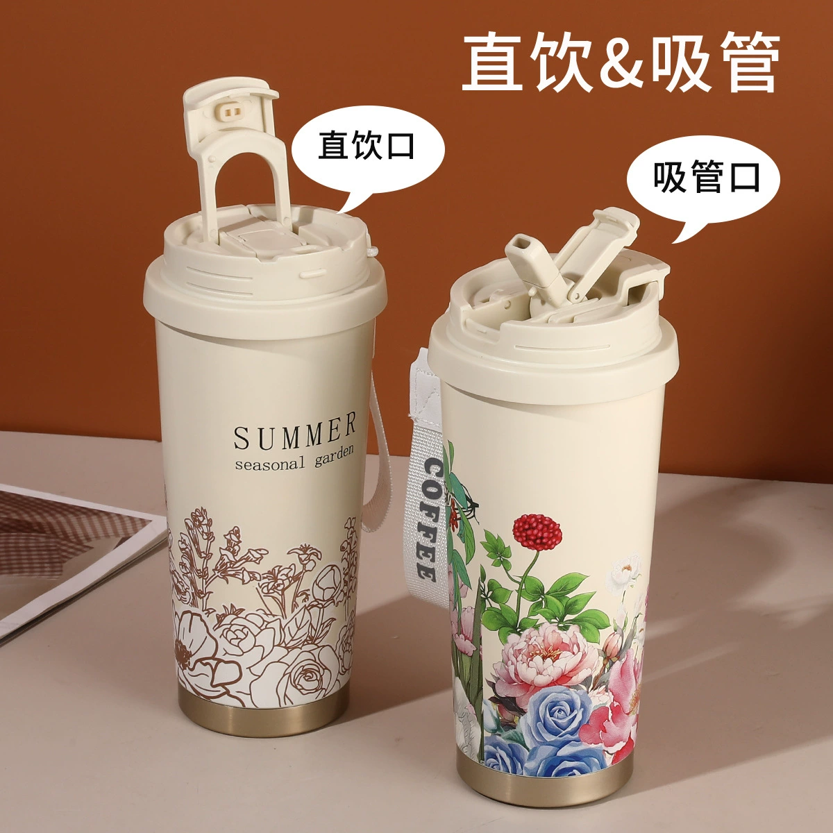 Термос из нержавеющей стали 316, изготовленный на заказ, лилия луговая, красивый женский автомобильный офисный кофейный стакан, соломенная чашка, чашка для воды