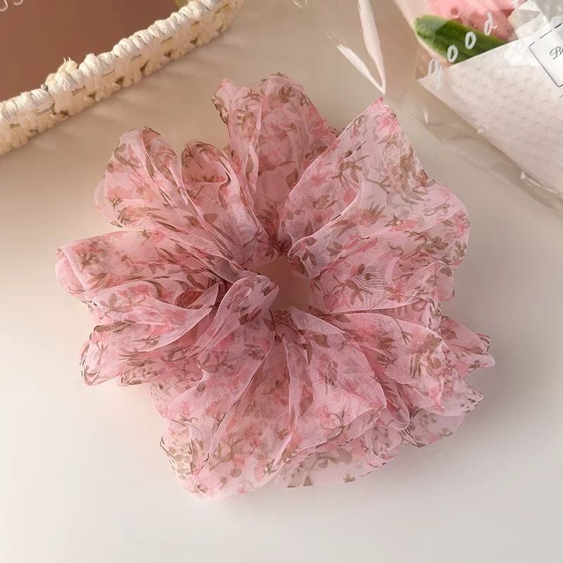 60# sweet pink cherry floral organza hair tie, approximately 20cm