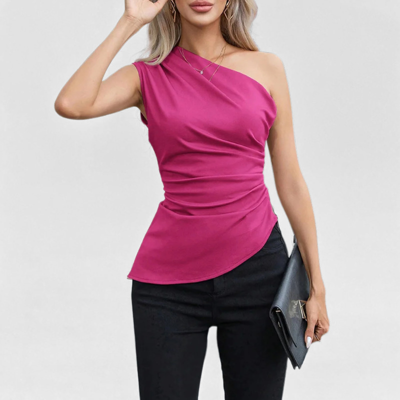 Transfronterizo 2025 primavera nuevo temperamento elegante chaleco inclinado sexy plisado delgado delgado e irregular top mujer image 11