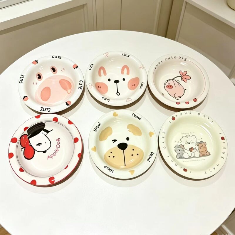 Cartoon Cute 5.2inch Inch Shallow Dish with Raised Edges, Household Seasoning Dish, Ceramic Plate, Fruit Salad Tableware, Microwave Safe Cartoon Cute 5.2inch Inch Shallow Dish with Raised Edges, Household Seasoning Dish, Ceramic Plate, Fruit Salad Tableware, Microwave Safe