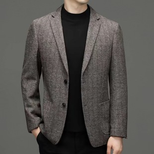 Autumn and Winter Popular Wool Suit Men's Wool Jacket Slim-fit Korean Casual Herringbone Pattern Small Suit Top Men's Wear