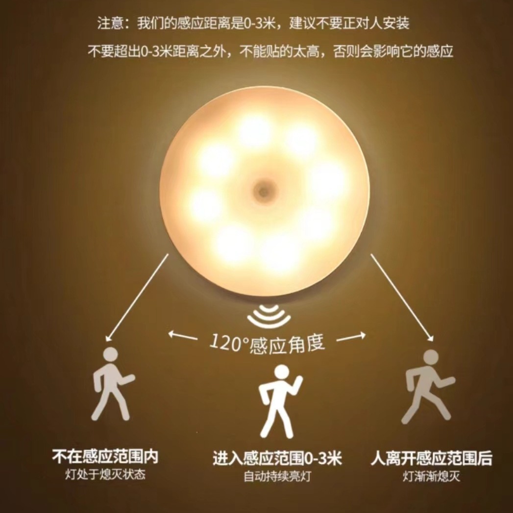 人体感应led小夜灯走廊楼梯灯卧室衣柜灯太阳能自动充电小夜灯