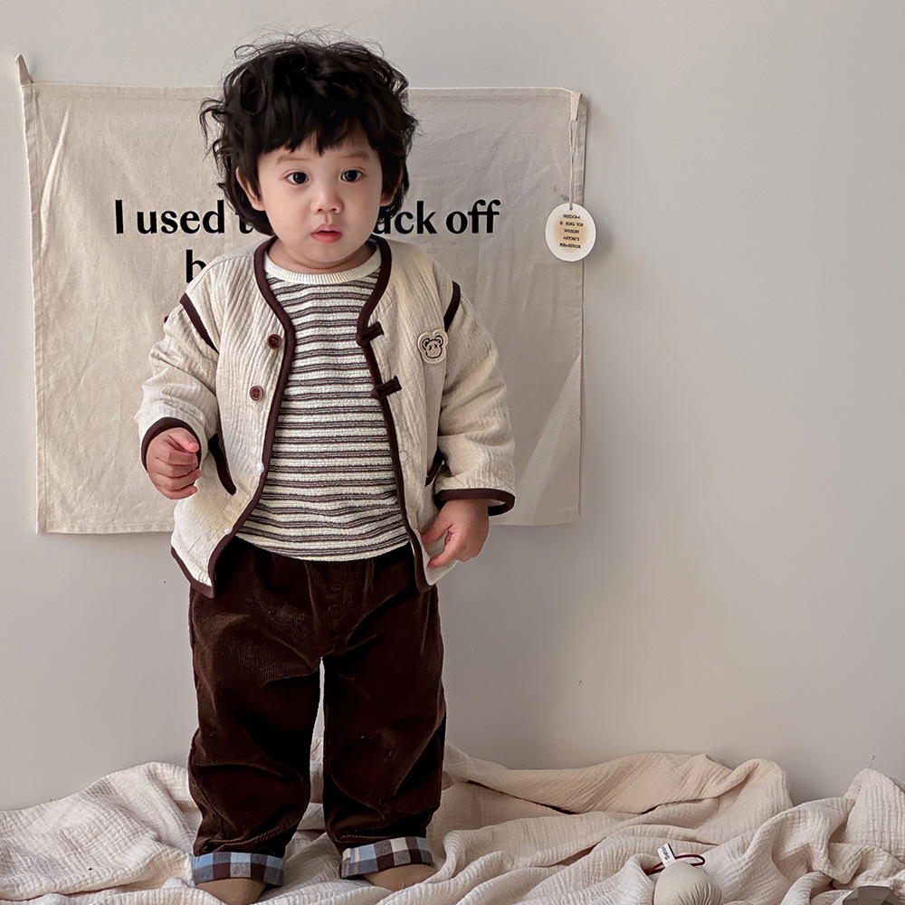 Ins ropa para niños estilo coreano suéter a rayas pantalones trajes para niños primavera y otoño ropa de salida para niños