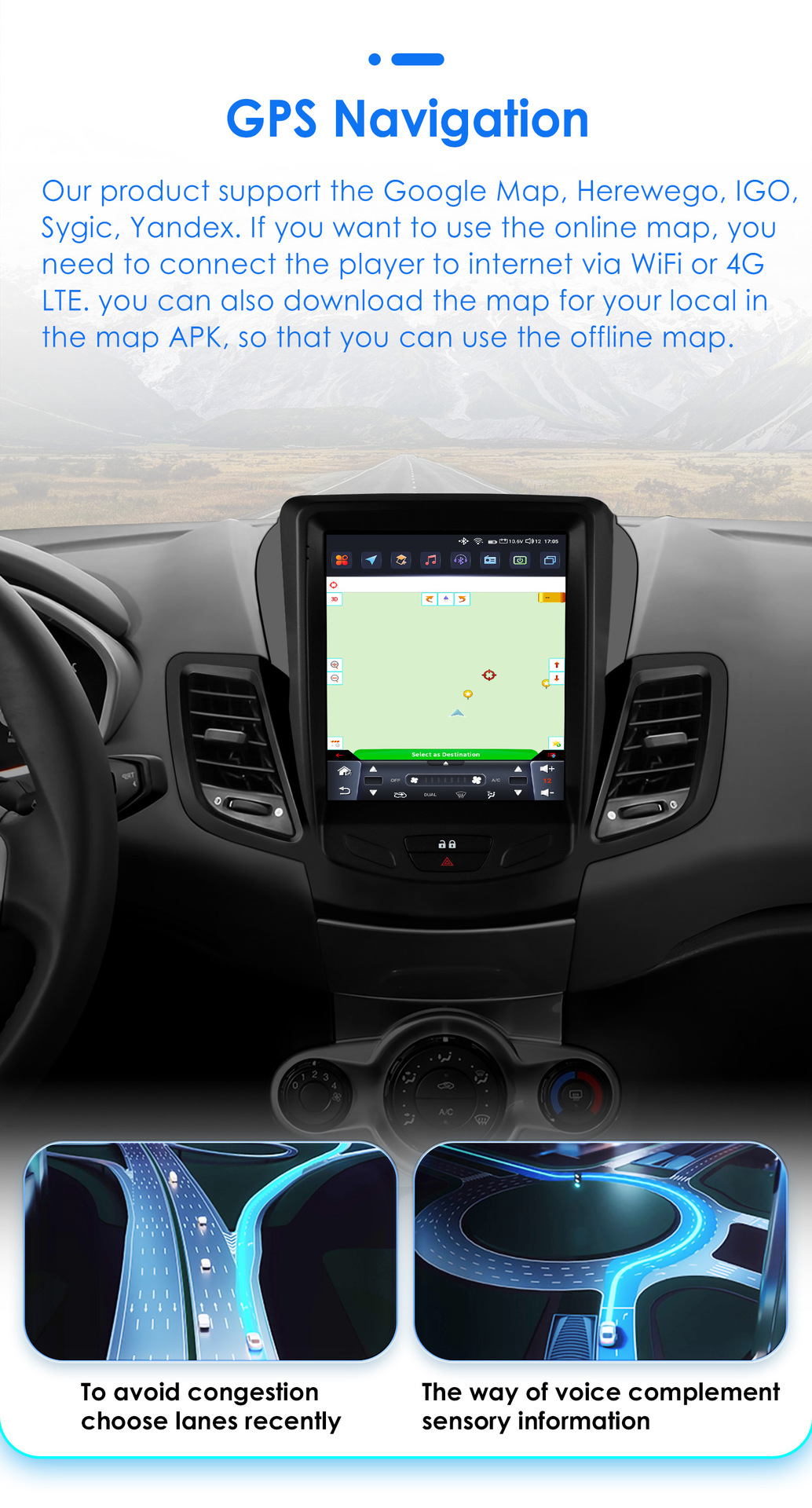 Central Control Navigation Is Suitable for Ford Fiesta 09-16 Models with Vertical Screen Bluetooth Player Multimedia Navigation System