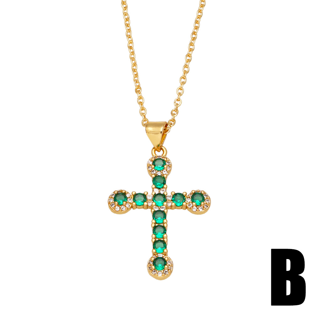 Fashion Cross Copper Pendant Necklace Inlay Zircon Copper Necklaces