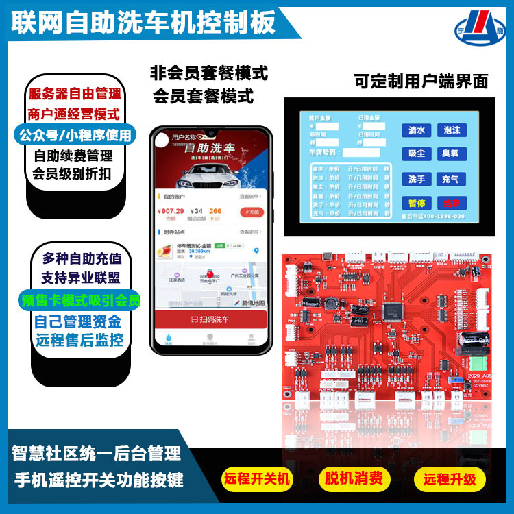 共享自助洗车机刷卡扫码洗车机自动商用清水泡沫 便民洗车机主板