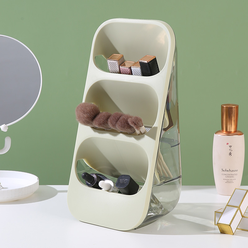 Caja de almacenamiento de compartimiento de tres capas estante de almacenamiento de escritorio de lujo ligero multifuncional Ins estilo cepillo de maquillaje vajilla papelería estante de almacenamiento