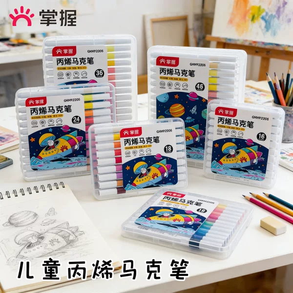 Acrylic Marker Pens with Square Barrels, Opaque, Single-Tip, Washable, Waterproof, Hand-Painted Markers, No Need to Press, Easy to Grip