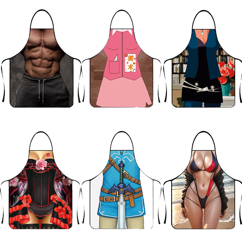 Foreign Trade Fierce Men's Sexy Women's Apron Creative Abdomen Funny Waist Men's Household Waterproof Personalized Muscle Overalls