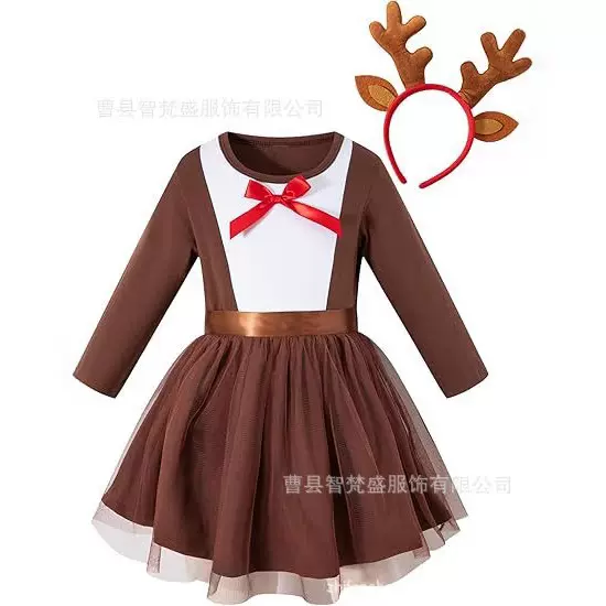 新款圣诞节儿童演出服圣诞节麋鹿表演服cosplay麋鹿连衣裙套装